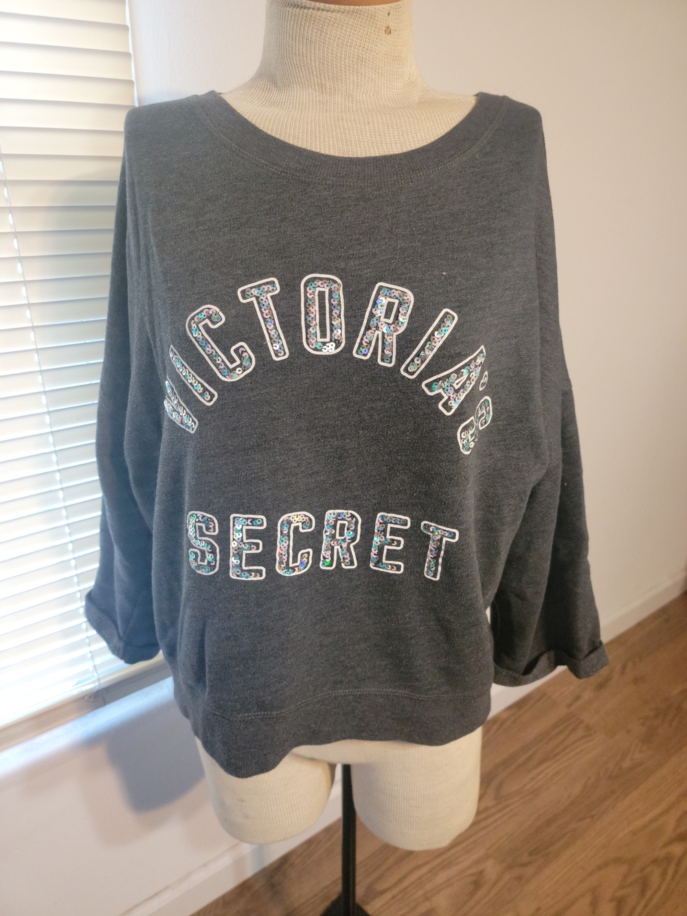 Victoria's Secret Charcoal Scoop Neck Pullover with Sequin Logo